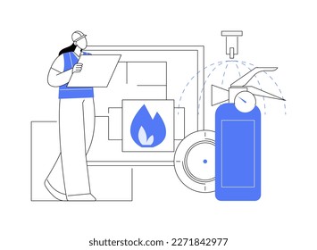 Fire protection abstract concept vector illustration. Fire alarm system, safety equipment, building emergency protection, smoke detector, warning solution, water spraying device abstract metaphor.