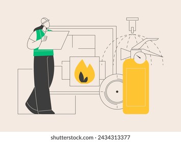 Fire protection abstract concept vector illustration. Fire alarm system, safety equipment, building emergency protection, smoke detector, warning solution, water spraying device abstract metaphor.