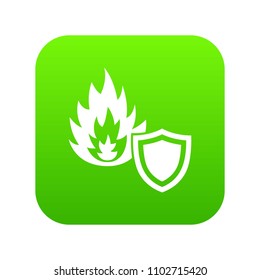 Fire protection icon green vector isolated on white background