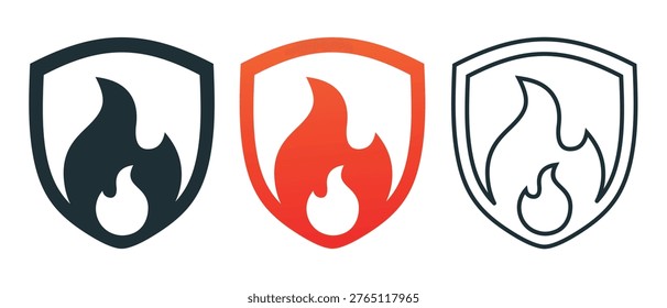 Fire Protection Icon with Shield and Flame. Heat Resistant Safety. Vector Illustration
