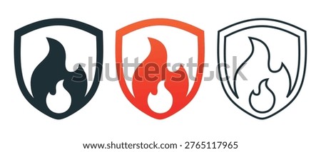 Fire Protection Icon with Shield and Flame. Heat Resistant Safety. Vector Illustration