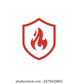 Fire protection icon. Vector fire shield. Flame sign