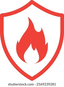 Fire protection icon. Vector fire shield. Flame sign. isolated on white background. Vector ullustration
