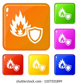 Fire protection icons set collection vector 6 color isolated on white background