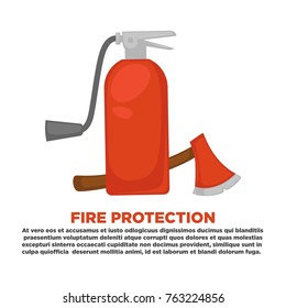 Fire protection information and firefighting instruction vector flat poster design template
