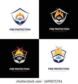 Fire Protection Logo Template With Home And Fire Icon Vector