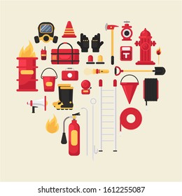 Fire protection. Fire safety. Fire extinguisher aimed at the fire. Vector illustration flat design. Place to describe instructions. Protection from flame. Show training instructions.