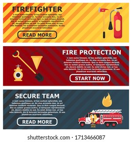 Fire protection. Fire safety. Fire extinguisher aimed at the fire. Vector illustration flat design. Place to describe instructions. Protection from flame. Show training instructions.