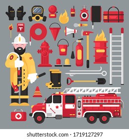 Fire protection. Fire safety. Fire extinguisher aimed at the fire. Vector illustration flat design. Place to describe instructions. Protection from flame. Show training instructions.