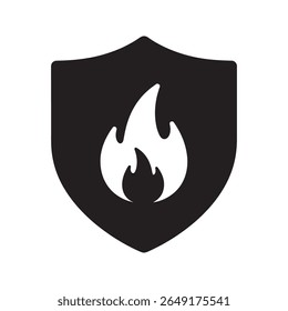 Fire protection shield glyph icon for safety prevention security system flame resistant technology and emergency vector illustration vector solid glyph icon