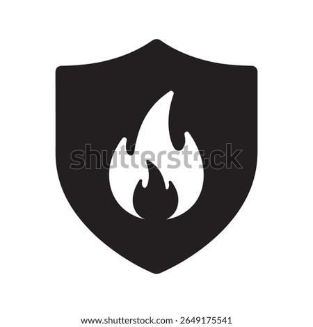 Fire protection shield glyph icon for safety prevention security system flame resistant technology and emergency vector illustration vector solid glyph icon