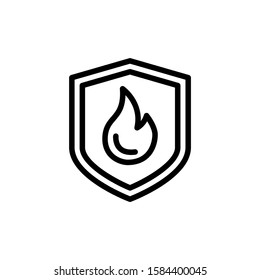 fire protection shield icon in black flat style on white background, vector fire shield