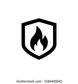 fire protection shield icon in line art style on white background, vector fire shield