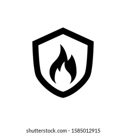 fire protection shield icon in line art style on white background, vector fire shield