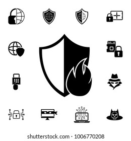 Fire protection, fire shield icon. Set of cybersecurity icons. Signs, outline symbols collection, simple icons for websites, web design, mobile app, info graphics on white background