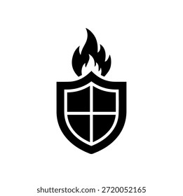 Ilustración vectorial de la silueta del escudo de la protección contra incendios con la llama para el guardia caliente del calor de la emergencia del bombero de la seguridad caliente