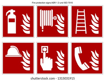 fire protection sign vector collection DIN 7010 and ASR 1.3 isolated on white background
