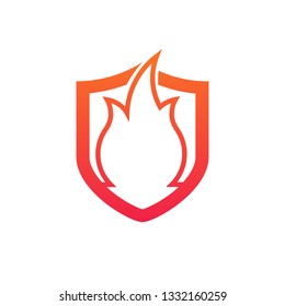 Fire protection. Vector fire shield. Vector shield icon. Security vector icon. Protection icon. Shield vector icon.