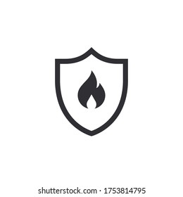 Fire Protection. Vector Fire Shield. Shield Icon. Security Icon. Protection Icon. Shield Vector Icon. Fire Safety. Fire Extinguishing System. Flame Sign. Alert Sign. Flammable. Combustion Protection.