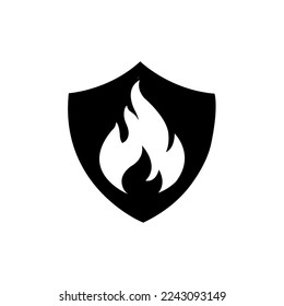 Protección contra incendios. Protector contra incendios vectores. Icono del escudo vectorial. Icono de vector de seguridad. Icono de protección. Icono del vector Escudo. Signo de llama. Signo de alerta.