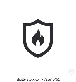 Fire protection. Vector fire shield. Shield icon. Security icon. Protection icon. Shield vector icon. Fire safety. Fire extinguishing system. Flame sign. Alert sign. Flammable. Combustion protection.