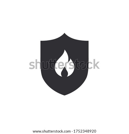 Fire protection. Vector fire shield. Shield icon. Security icon. Protection icon. Shield vector icon. Fire safety. Fire extinguishing system. Flame sign. Alert sign. Flammable. Combustion protection.