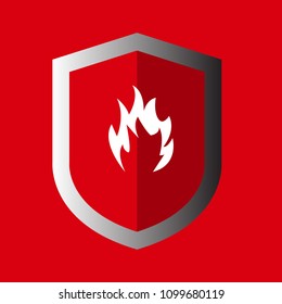 Fire protection.fire icon and shield. 