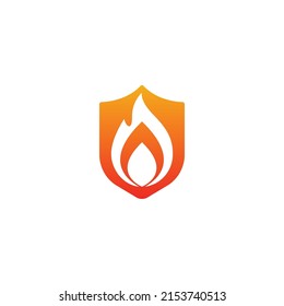 Fire protector logo design inspiration with flame and shield icon