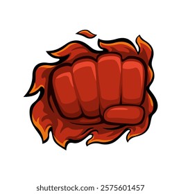 Fire Punch Hand Mascot Cartoon Illustration Vector