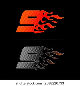 Fire racing logo template number 9 Fast racing design concept with dots