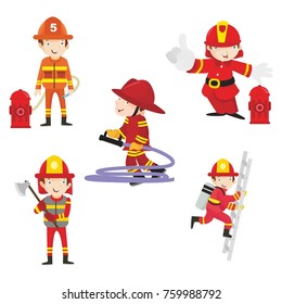 FIRE RANGER FIRE FIGHTER WORKER VECTOR CHARACTER SET ILLUSTRATION
