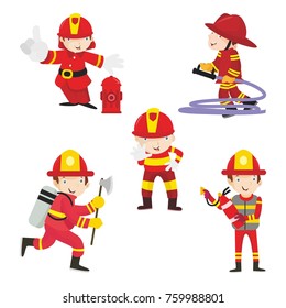 FIRE RANGER FIRE FIGHTER WORKER VECTOR CHARACTER SET ILLUSTRATION
