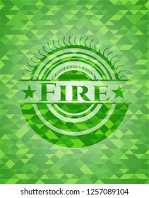 Fire realistic green emblem. Mosaic background