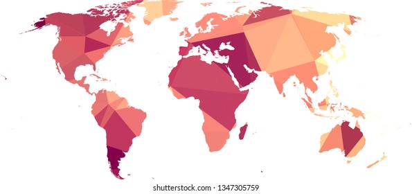 Fire red All World Map in Low Poly Style on isolated white background. Earth  area in Polygonal diamond style for your design.