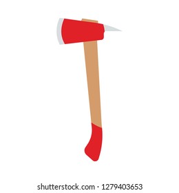 Fire red axe tool isolated white vector icon firefighter. Wooden flame element silhouette.