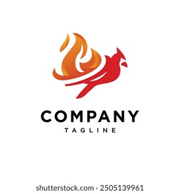 Fire Red Cardinal Bird combination logo icon vector.