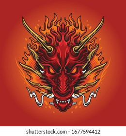 Vector de la cabeza del dragón rojo del fuego