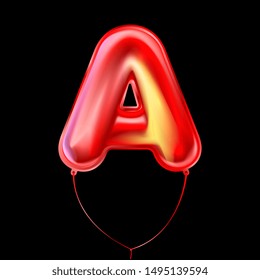 Fire red foil inflated alphabet symbol, isolated letter A