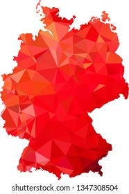 Fire red Germany Map in Low Poly Style on isolated white background. German area in Polygonal diamond style for your design.