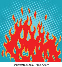 Fire red pop art retro vector. Abstract fire background