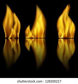 fire and reflection of fire on a black background
