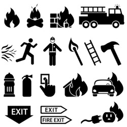 Fire Related Icon Set In Black