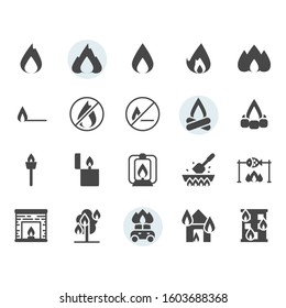 Fire related icon and symbol set in glyph design