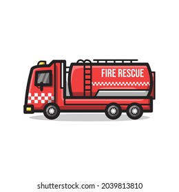 Fire Rescue Department Vehicle Illustration in Line Art Cartoon Style