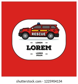 Fire Rescue Emergency SUV Car Vector Illustration Badge Flat Style Design