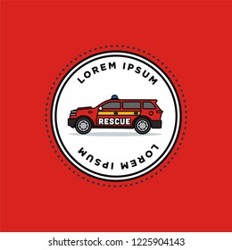 Fire Rescue Emergency SUV Car Vector Illustration Badge Flat Style Design