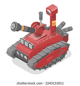 Fire Rescue Firefighting and Scouting robot safety Service usd red Fire fighting isometric isolated vector