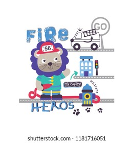 fire rescue funny animal cartoon,vector illustration