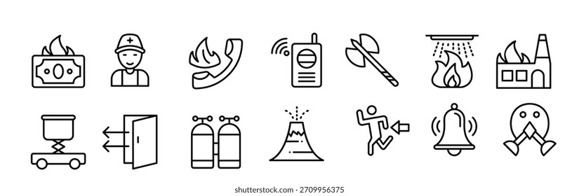 Ilustración de iconos de vector de línea de rescate de incendios