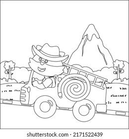 Fire rescue team with funny firefighter, vector cartoon, Cartoon isolated vector illustration, Creative vector Childish design for kids activity colouring book or page.